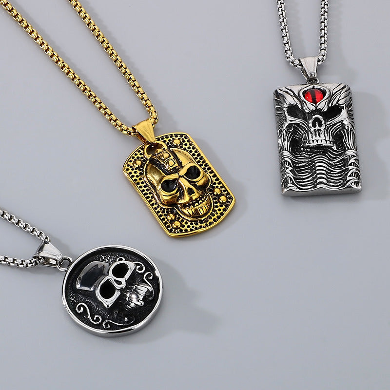 Gothic Skull Titanium Steel Pendant with Retro Devil's Eye for Halloween Decor