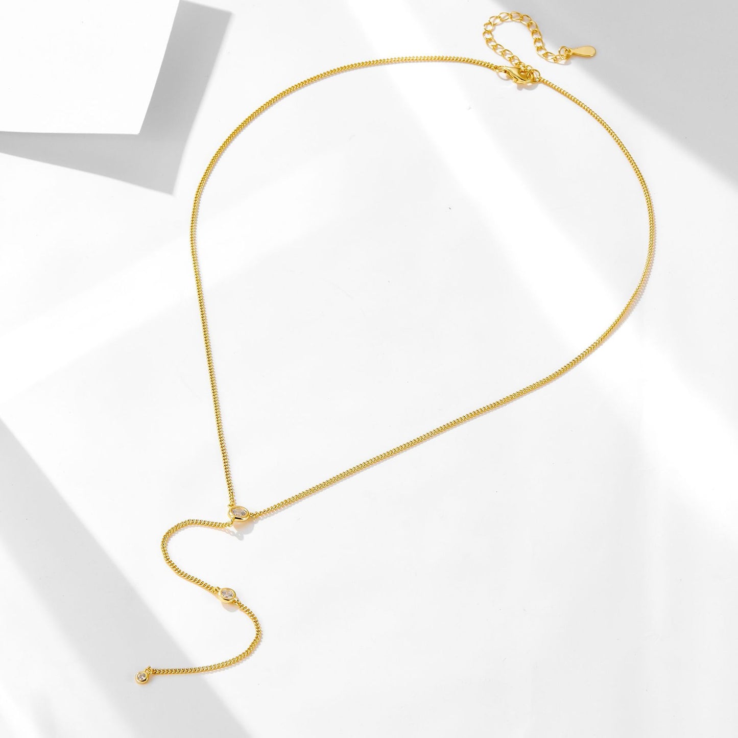 S925 Silver Y-Shaped Zircon Fringed Chain Necklace High-End Clavicle