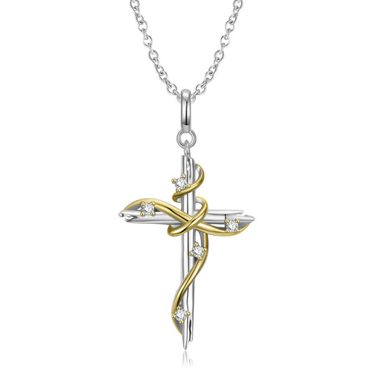Entangled Cross Pendant Zircon Silver Necklace