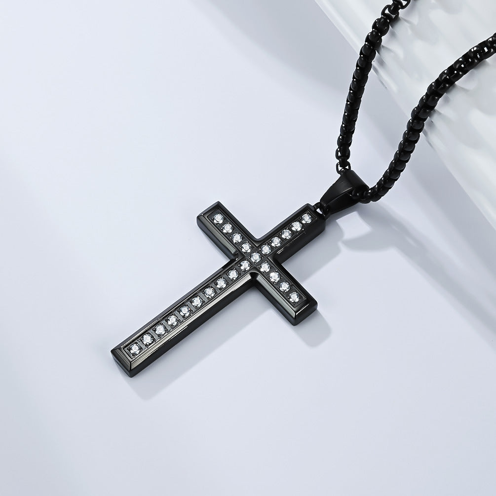 Planderful Unisex Stainless Steel Zircon Inlay Cross Necklace Sleek Everyday Genie Pendant