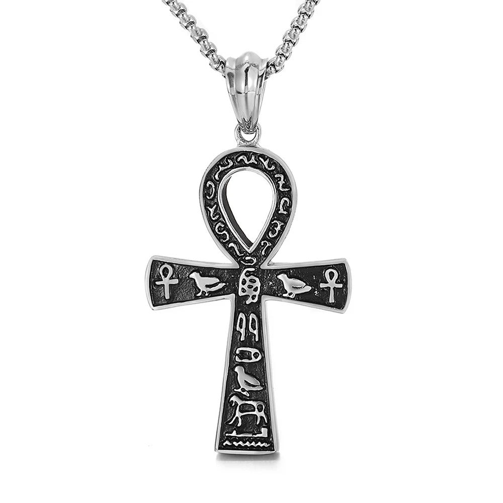 Punk Cross Egyptian Stainless Steel Men's Pendant Necklace