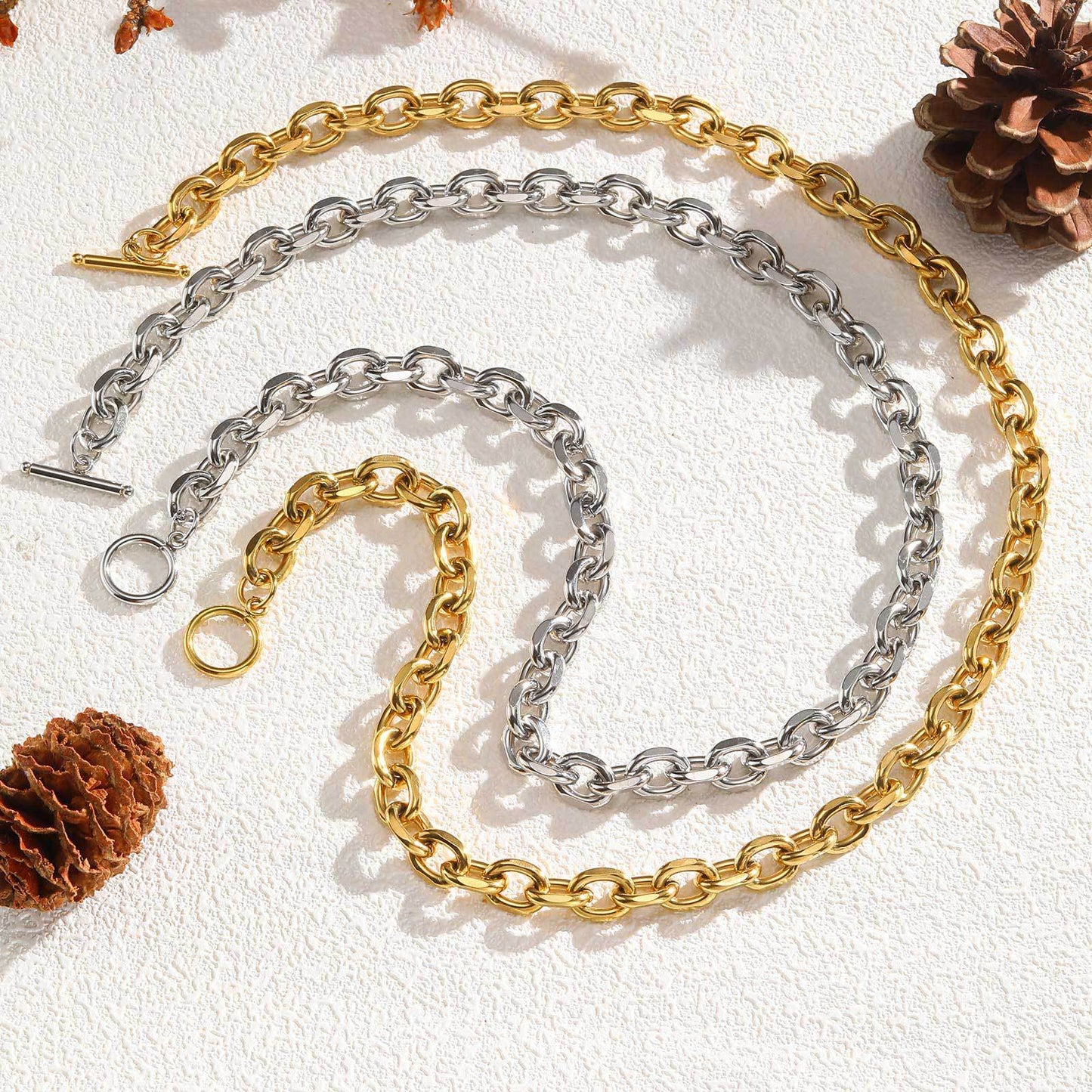 European And American Hip Hop Stainless Steel Men's OT Buckle Coarse Necklace