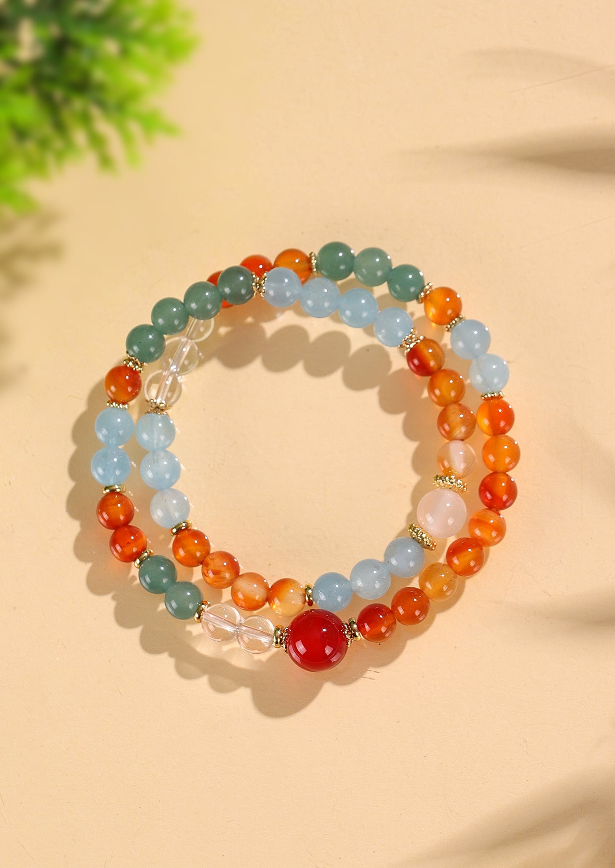 Planderful Fortune's Favor Bracelet – Elegant Double Circle Design with Aquamarine and White Crystals