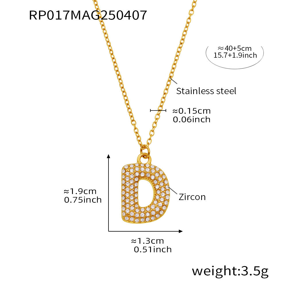 Planderful 26 Letter Zircon Necklace Gold Plated Hip Hop