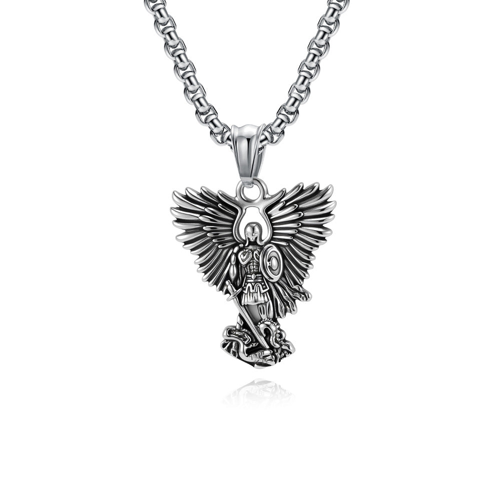 Planderful Saint Michael Titanium Steel Necklace For Men Archangel Pendant Durable Vintage Style