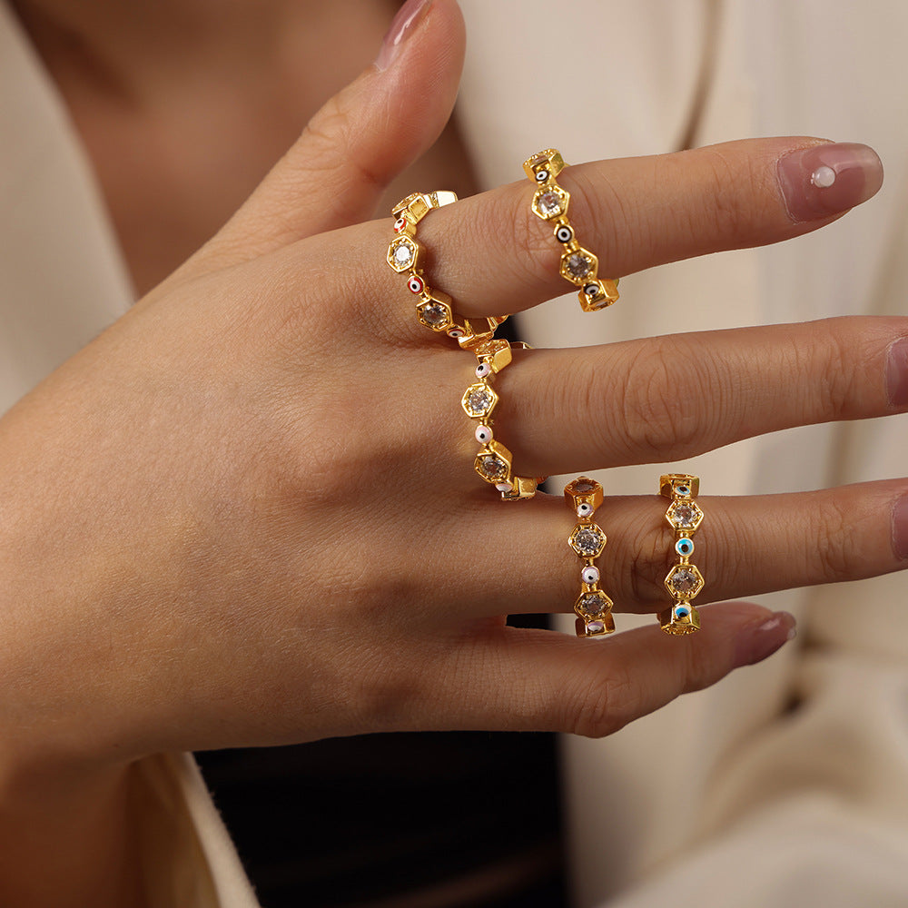 Fashionable Geometric Copper Open Ring with Zircon Glaze