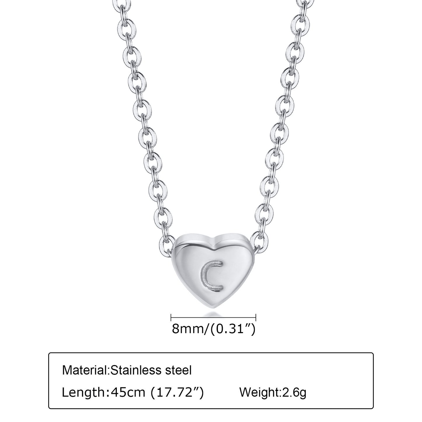 Stainless Steel Heart-Shaped Letter Necklace Love Charm 26 Letters