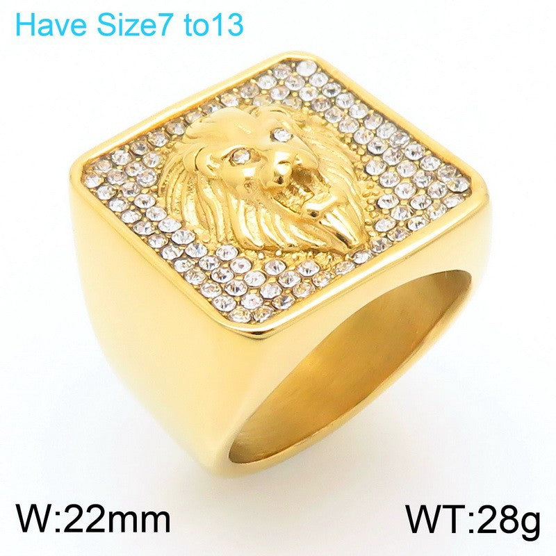 Planderful Mens Titanium Ring Lion Head Zircon Cross