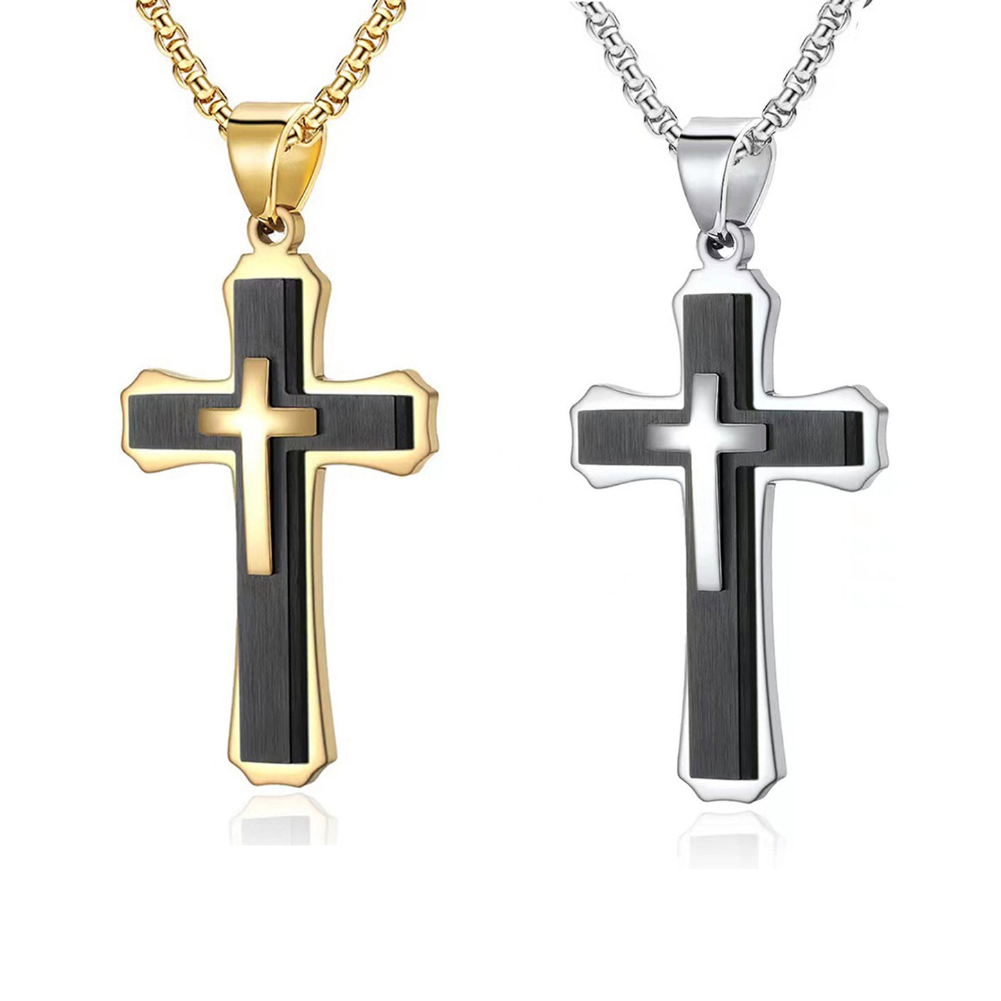 Necklaces Men's Triple Cross Pendant Necklace Stainless Steel Jewelry Wholesale
