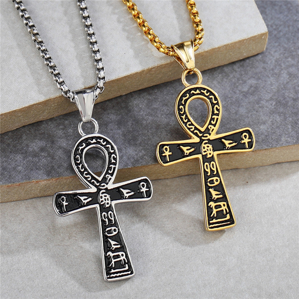 Planderful Cross Necklace For Men Steel Egyptian Pendant Hip Hop Style Personalized Gift