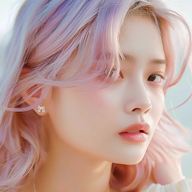 New Bow Stud Earrings Silver 999 Popular Hollow Design