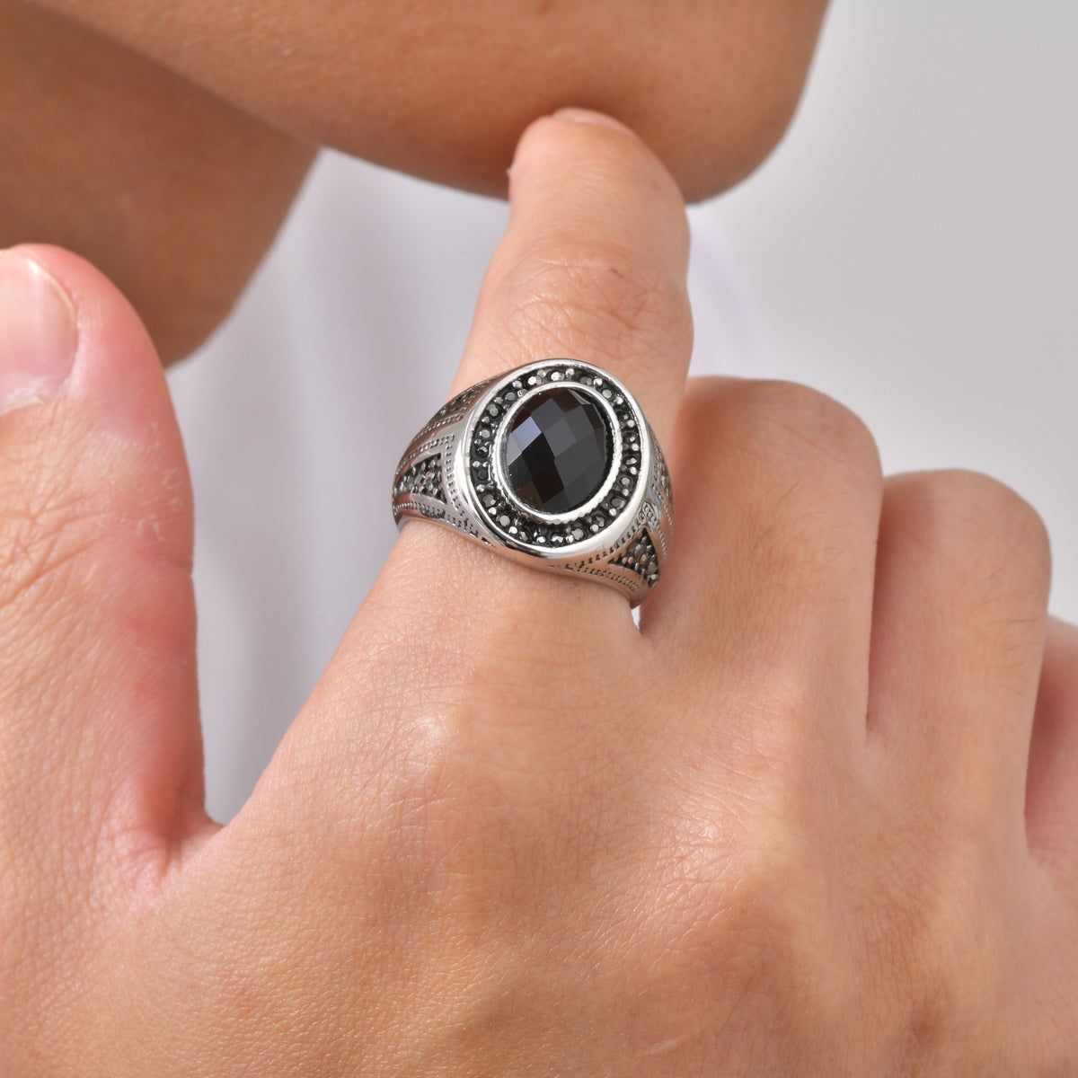 Stainless Steel Men's Party Rock Wear Oval Glass Cool Ring