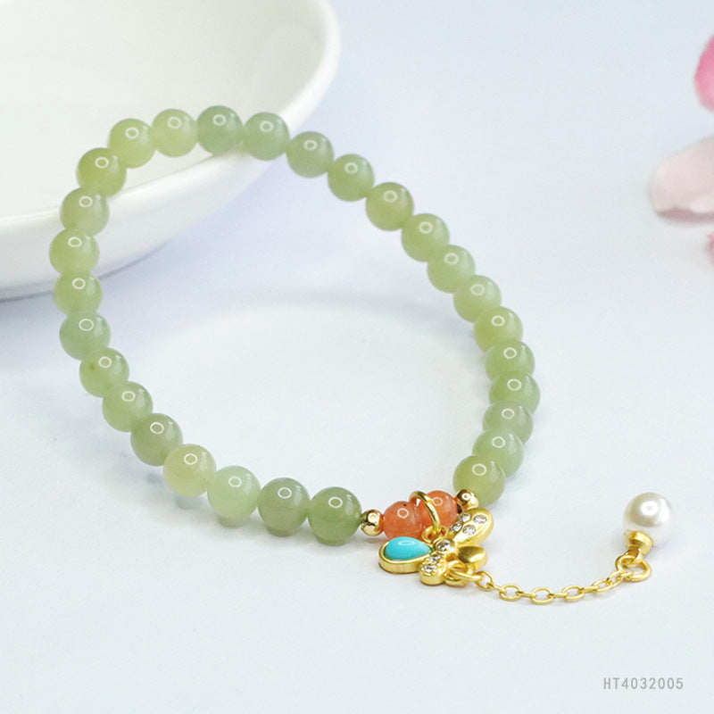 Qingshui Hetian Jade Butterfly Tassel Bracelet