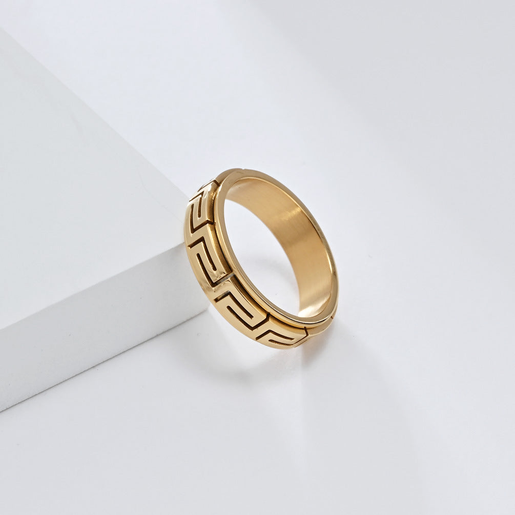 INS Simple Personality Great Wall Pattern Titanium Steel Ring for Decompression Relief in European American Fashion