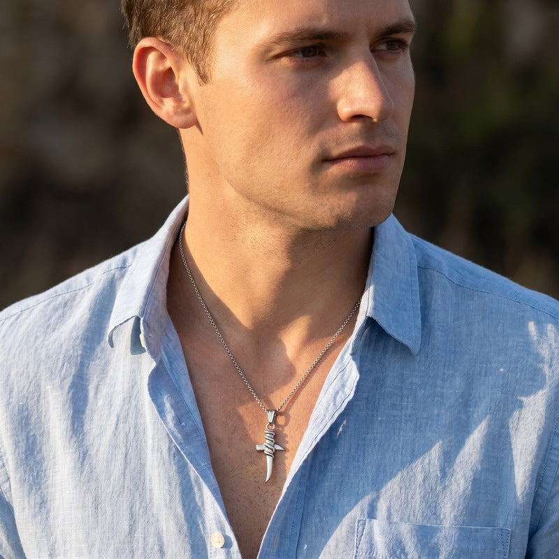 Niche Many Elements Myth Pendant Tower Conch Trident Feather Stainless Steel Men's Pendant Necklace