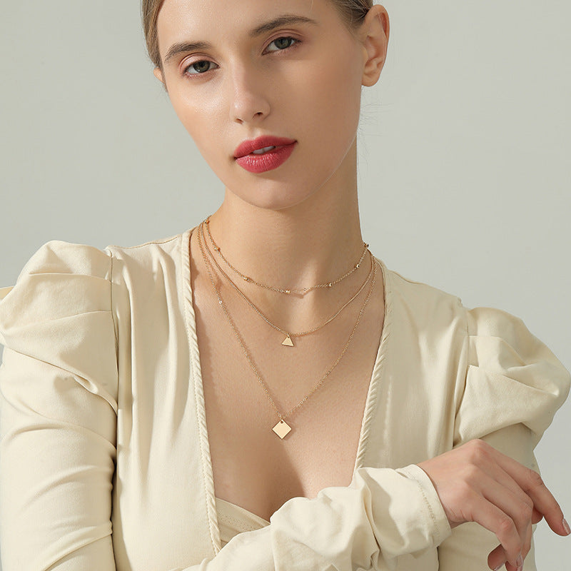 Stylish Layered Necklaces with Small Square Pendant - Planderful Vienna Verve Collection