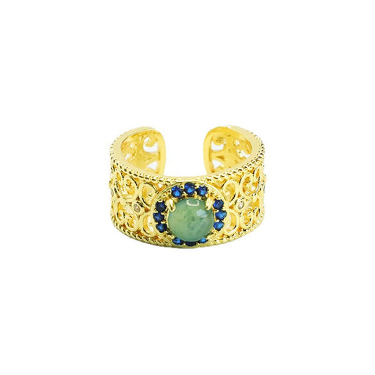 Blue Water Jadeite Open-Front Ring