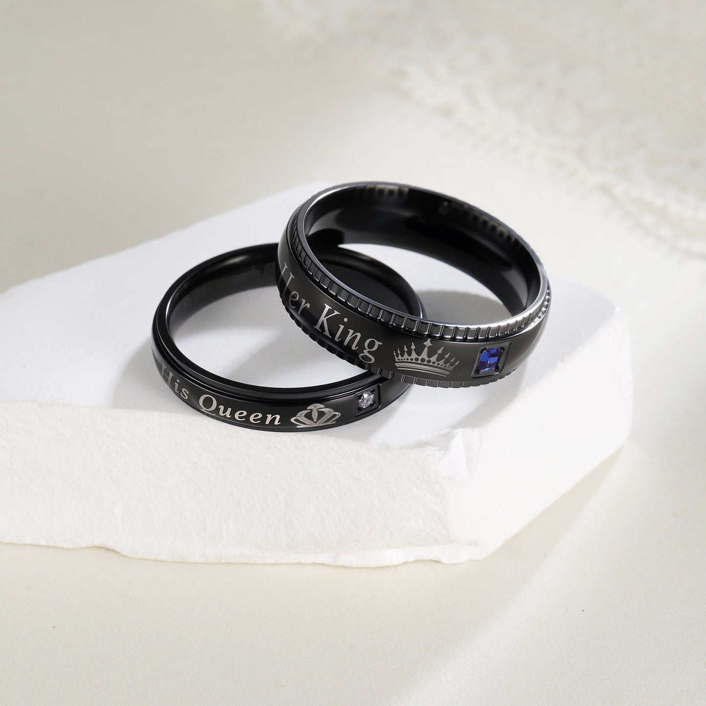 Planderful His Queen Crown Titanium Steel Black Couple Ring