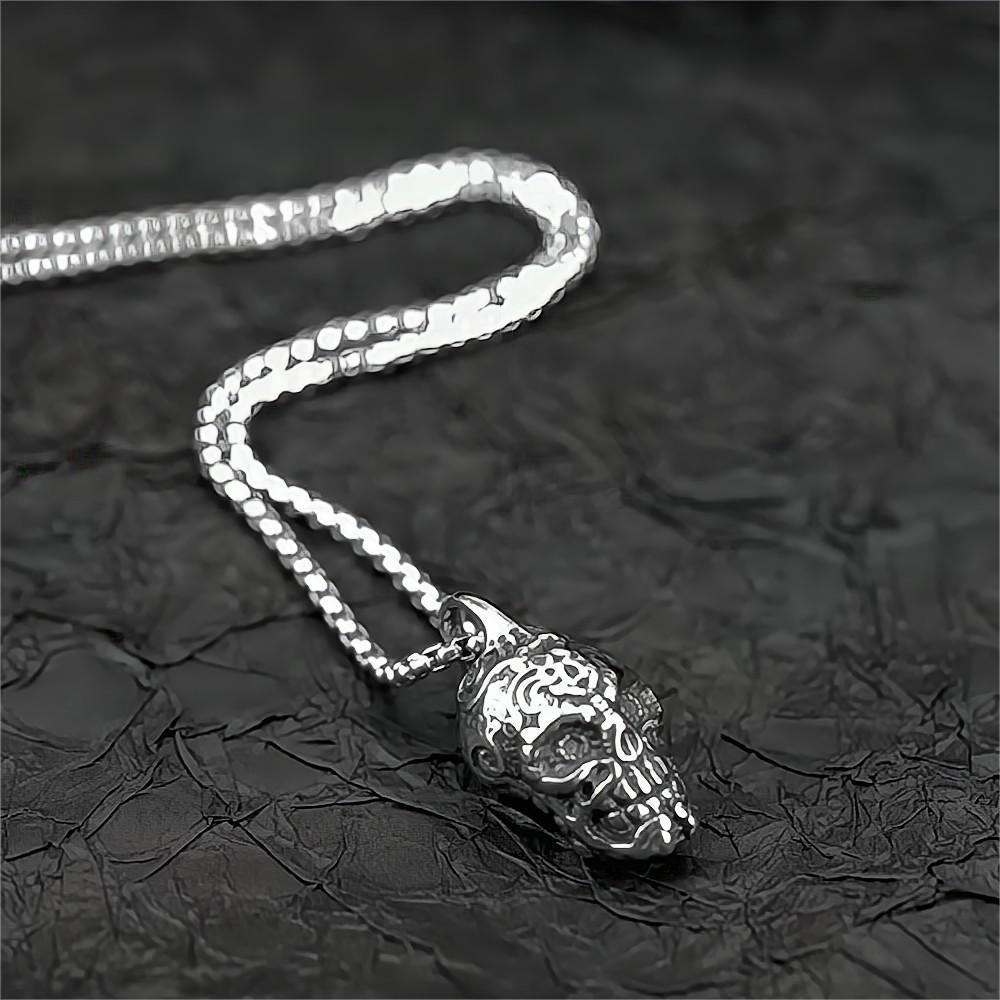 European And American Jewelry Wholesale Titanium Steel Men's Pendant Necklace Retro Hip-Hop Style Skull Tag