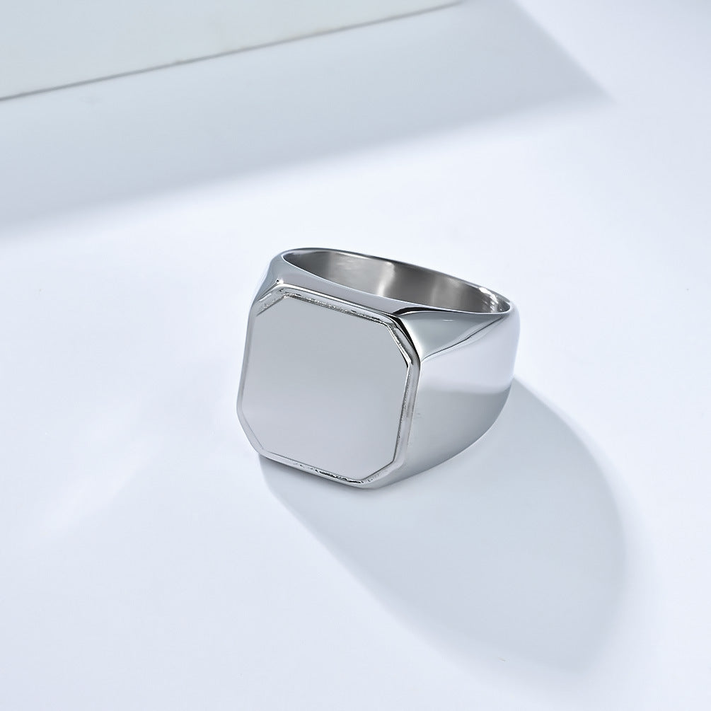 Planderful Everyday Genie Titanium Steel Ring For Men Square Seal Minimalist Modern Jewelry Gift