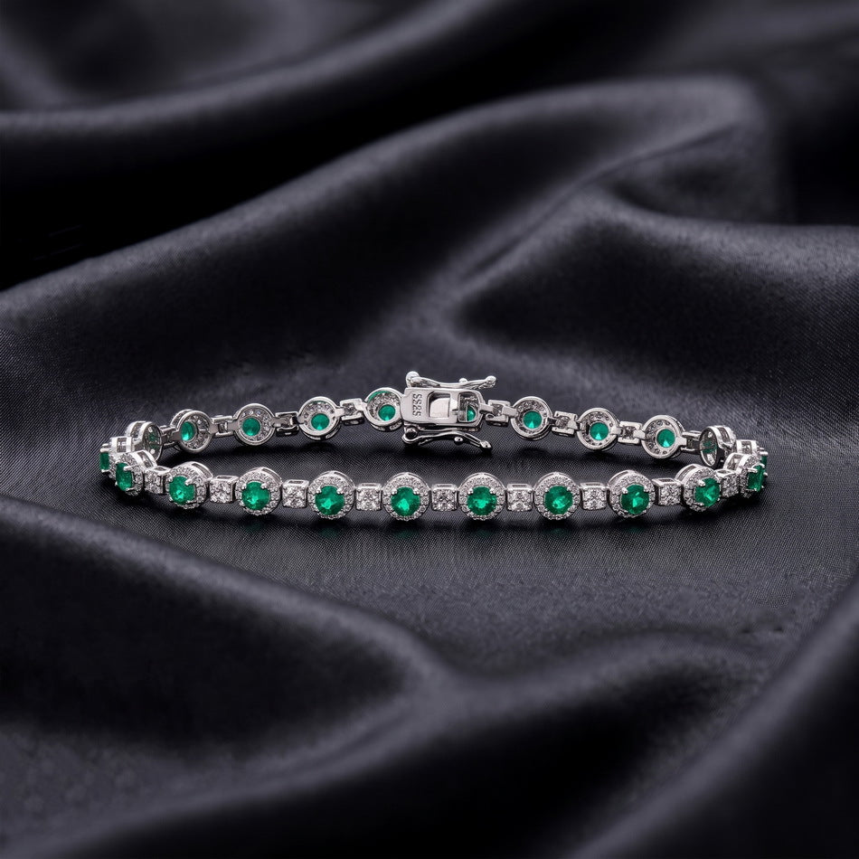 S925 Sterling Silver Lab-Grown Emerald Tennis Bracelet