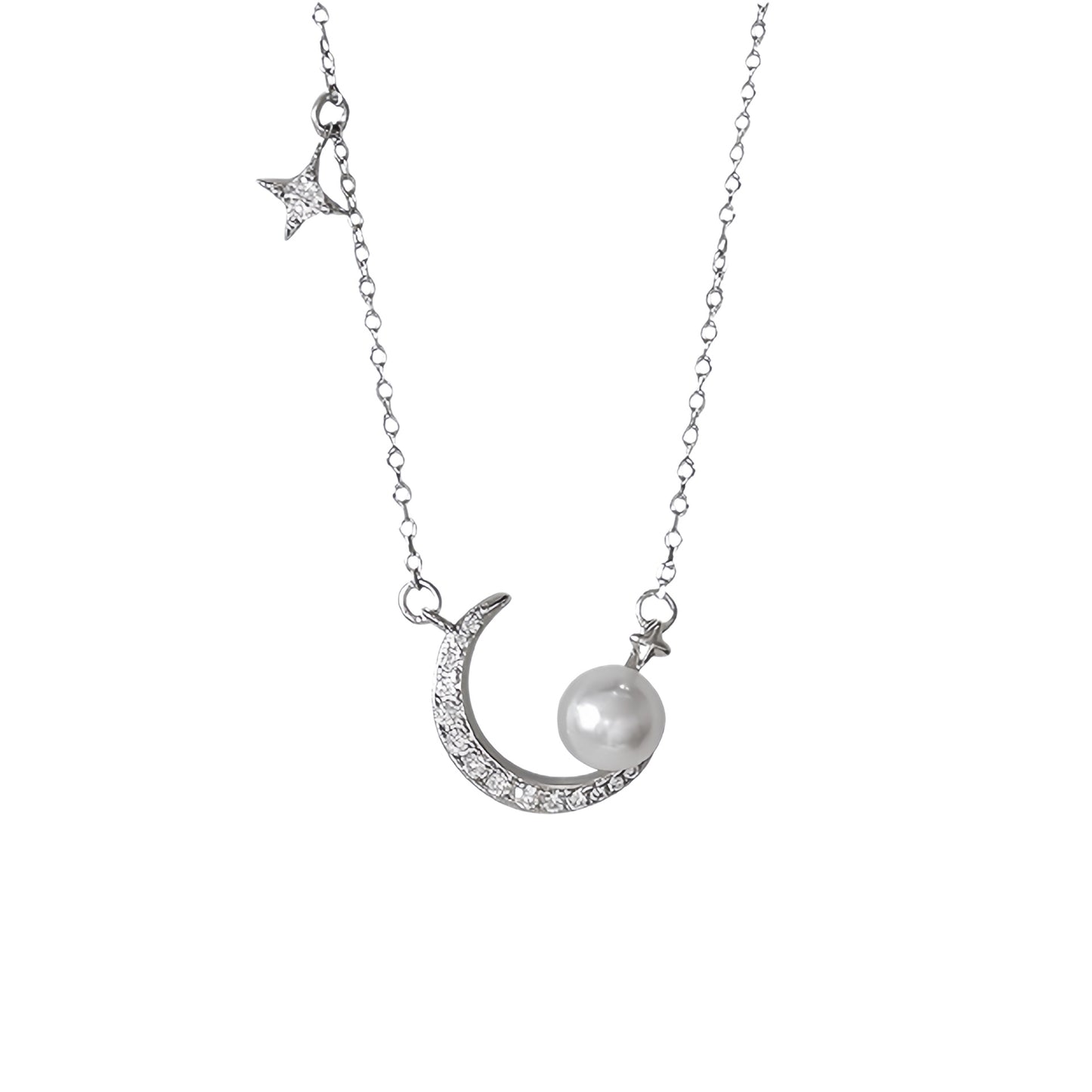 Planderful 925 Sterling Silver Pearl Moon Necklace For Women Collarbone Chain Elegant Luxury Pendant