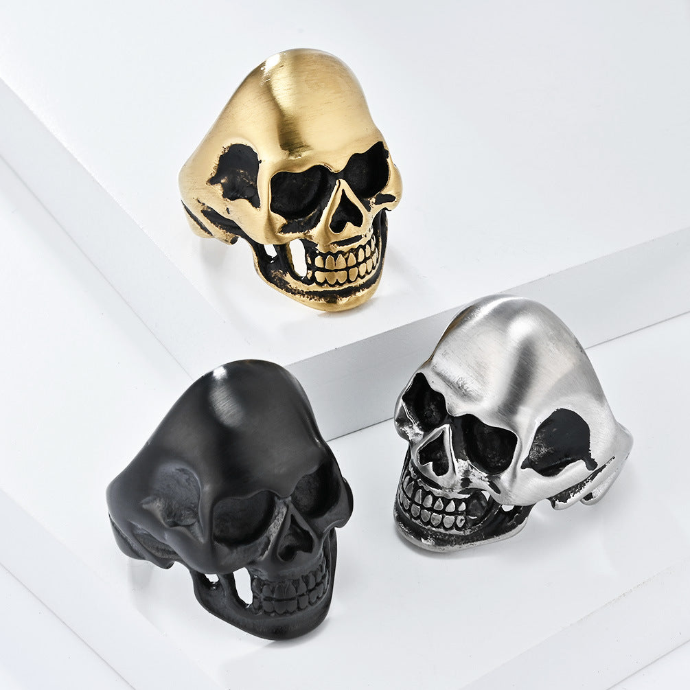 Dark Classic Skull Titanium Steel Ring for Men's HipHop Jewelry
