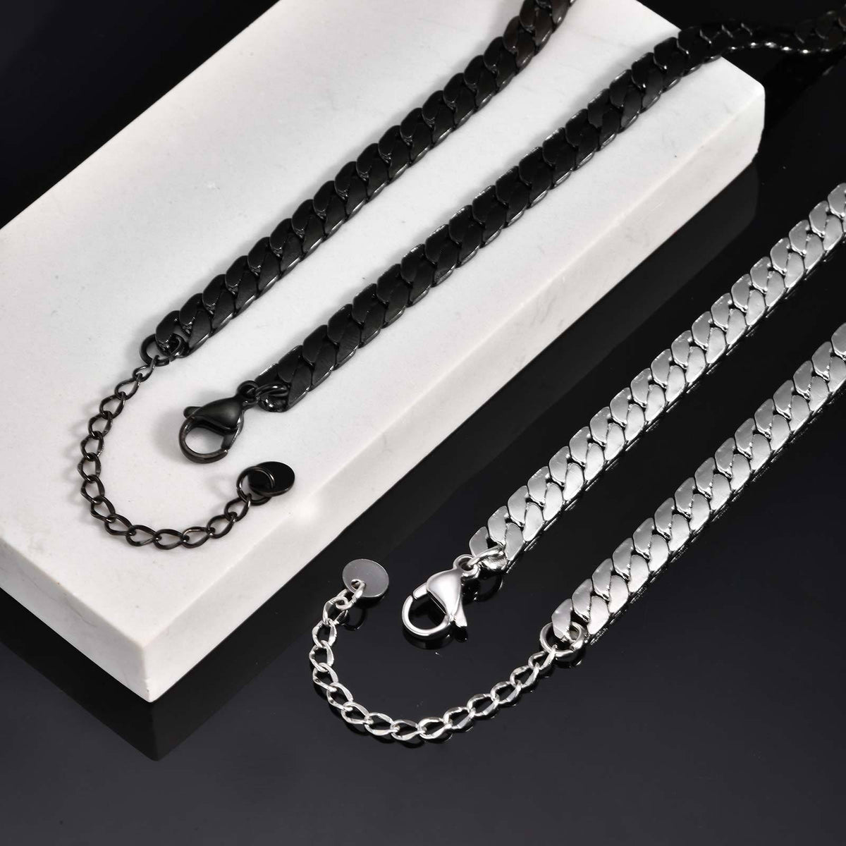 Stainless Steel Flat Four-Sided Encrypted Nk Chain Necklace Black Boys