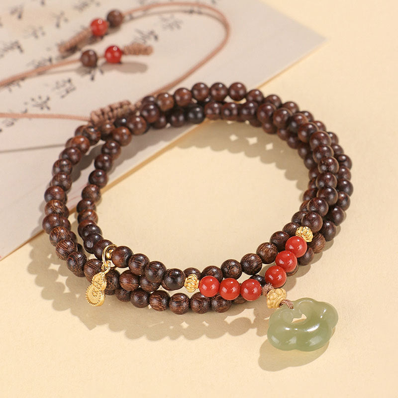 Hetian Jade Sandalwood Ruyi Lock Pendant Necklace