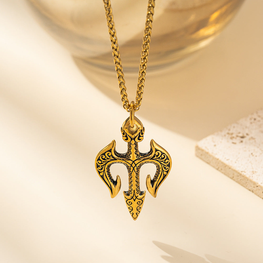 Stainless Steel Neptune Trident Necklace By Planderful For Men And Teens Bold Retro Pendant