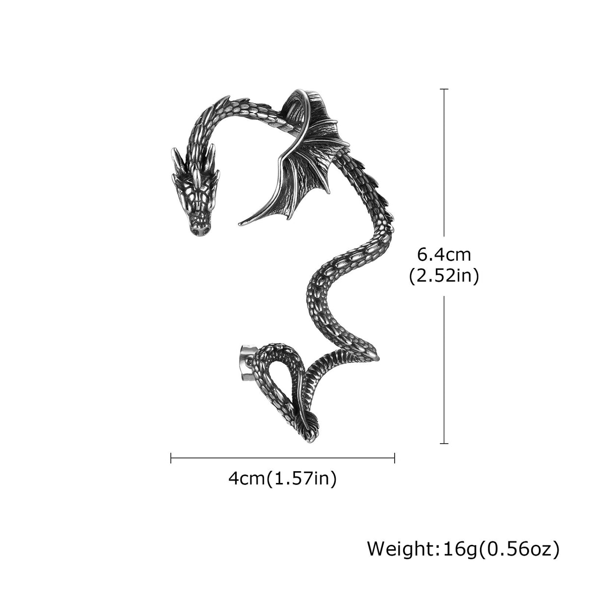 Dragon Stainless Steel Earring — Left Ear