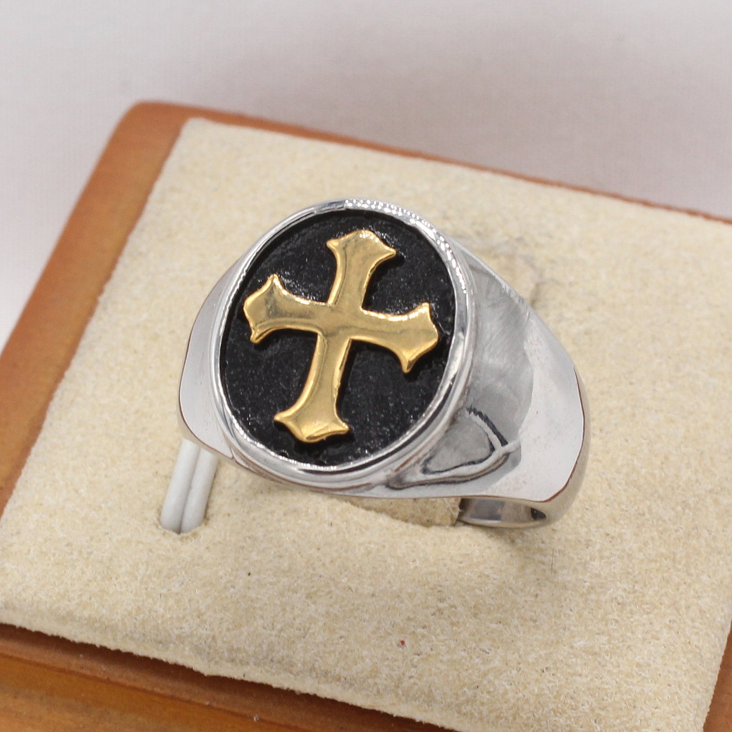 Planderful Jewelry Vintage Cross Mens Titanium Steel Ring With European Inspired Style