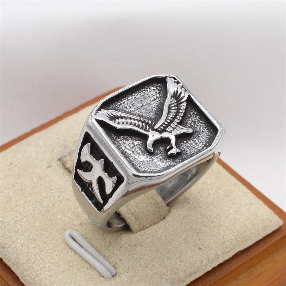 Planderful Jewelry Everyday Genie Mens Retro Eagle Titanium Steel Ring European American Style