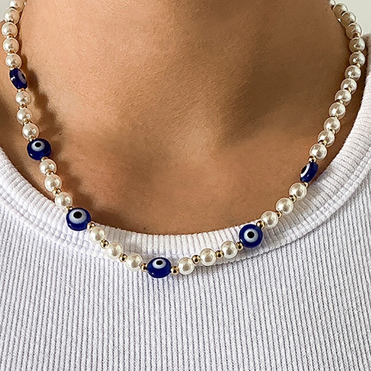 Planderful Vienna Verve Necklace For Women Punk Acrylic Eyes Imitation Pearl Geometric Single Layer Statement