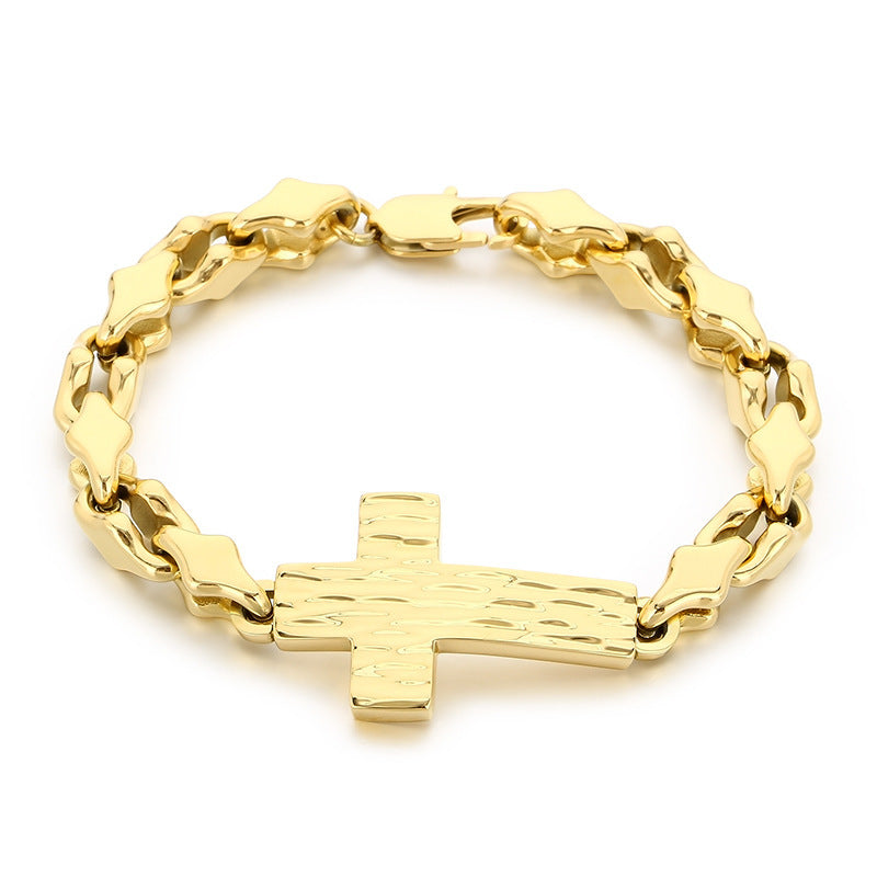 American Titanium Steel – Hammer Cross Texture Stainless Steel Men's Bracelet