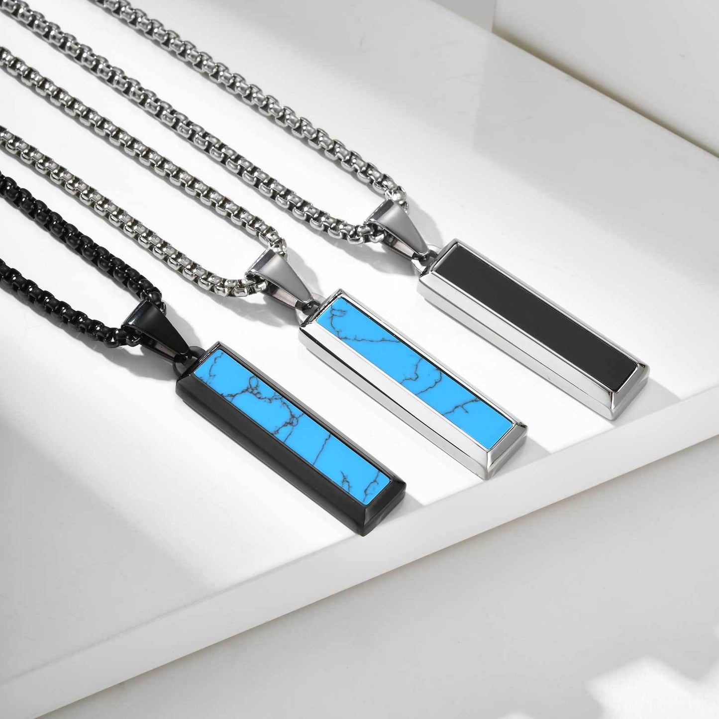 Planderful Mens Geometric Stainless Steel Agate Pendant