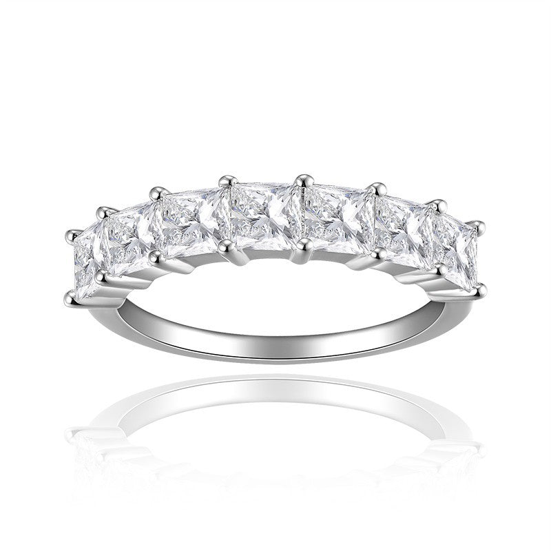 Cross-Border Independent Station Hot Sale Ins Wind Princess Square 3.5mm Mozzarella Diamond Ring Women's Daily Versatile S925 Silver