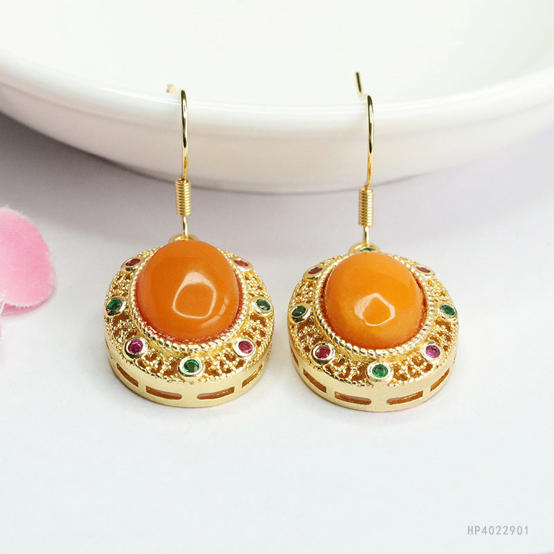 Vintage Beeswax Amber Drop Earrings