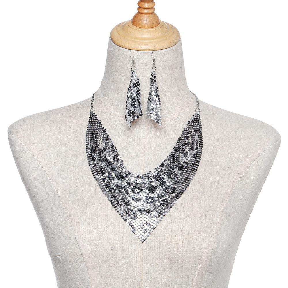 Shimmering Leopard Print Metal Triangle Necklace Set