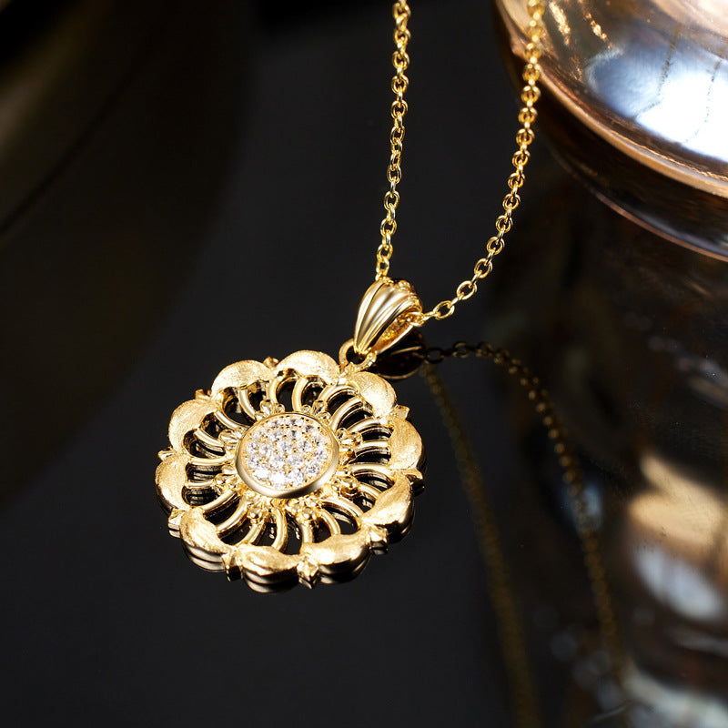 Planderful S925 Sterling Silver Necklace Hollow Zircon Embellishment Italian Retro Antique Style for Women