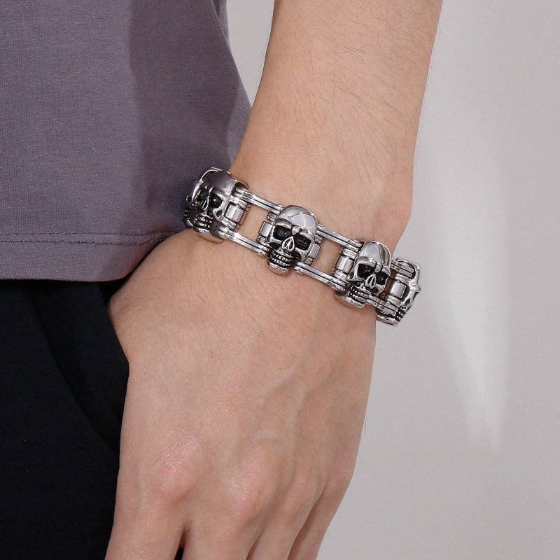 Retro Skull Locomotive Stainless Steel Bracelet for Men - Hiphop Street Style Jewelry