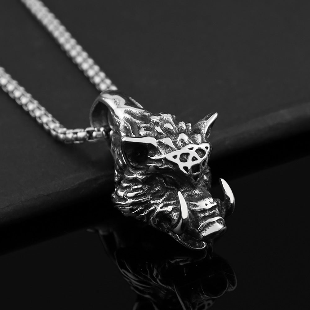 European And American Fashion Jewelry Men's Titanium Steel Necklace With Wild Boar Pendant