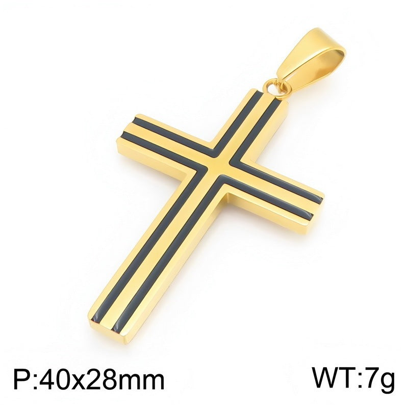 Versatile Double-Line Groove Dripping Oil Contrasting Cross Pendant, Stainless Steel Men's Pendant On Necklace