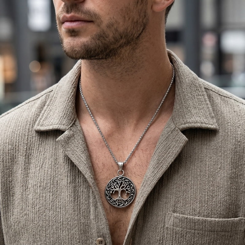 Nordic Viking Tree Of Life Pendant Retro Lion King Faucet Compass Stainless Steel Necklace