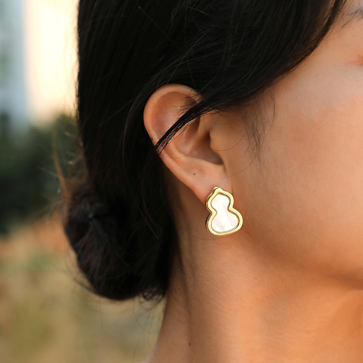 Gold-Tone Mother-of-Pearl Gourd Stud Earrings