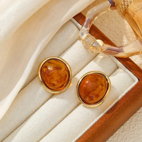 Planderful Mirror-Finish Stainless Steel Earrings Amber Gradient Geometric Statement For Fashion Forward Women
