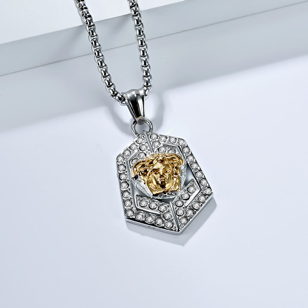 Medusa Necklace Titanium Steel Pendant Planderful For Men Full Zircon Luxury Jewelry
