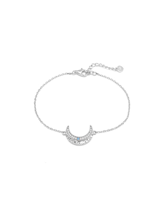 Zircon Crescent Moon Silver Bracelet