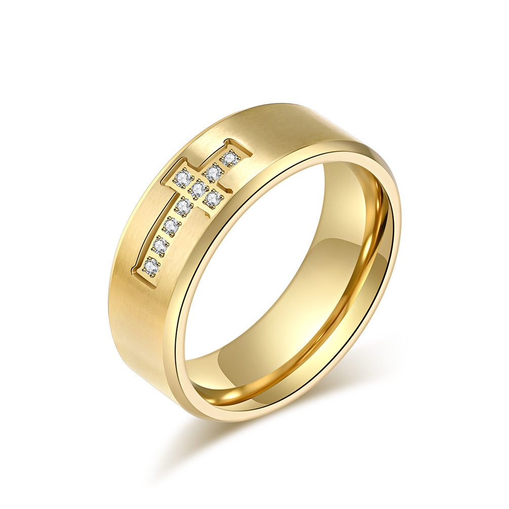 European And American Style Engraving Inlaid Zircon Cross Ring
