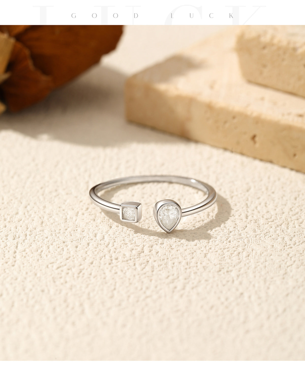 S925 Sterling Silver Adjustable Moissanite Stacking Ring